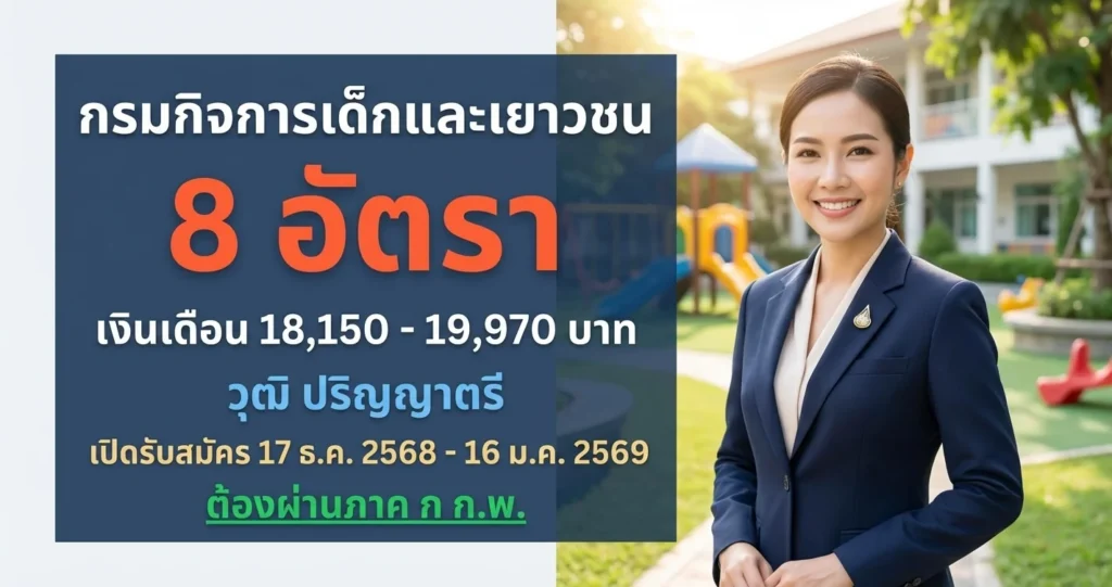 กรมกิจการเด็กและเยาวชน - เปิดรับสมัคร 8 อัตรา