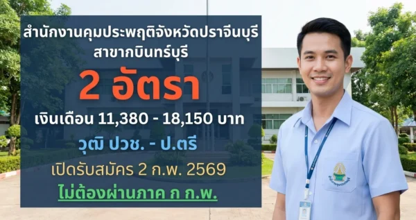 สำนักงานคุมประพฤติจังหวัดปราจีนบุรี สาขากบินทร์บุรี - เปิดรับสมัคร 2 อัตรา