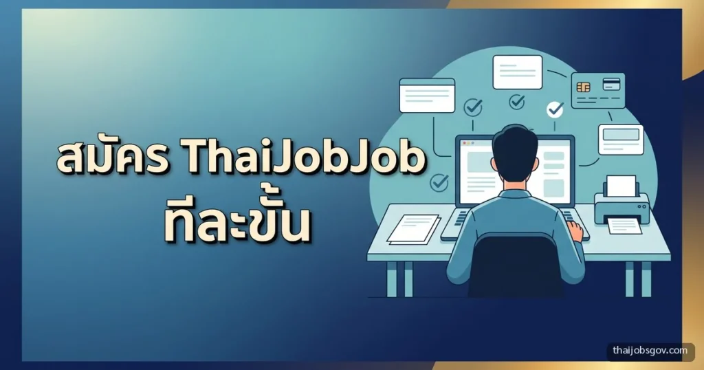 ThaiJobJob สมัครสอบออนไลน์ทีละขั้น จ่ายเงิน-พิมพ์ใบสมัคร