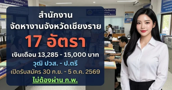 สำนักงานจัดหางานจังหวัดเชียงราย - เปิดรับสมัคร 17 อัตรา