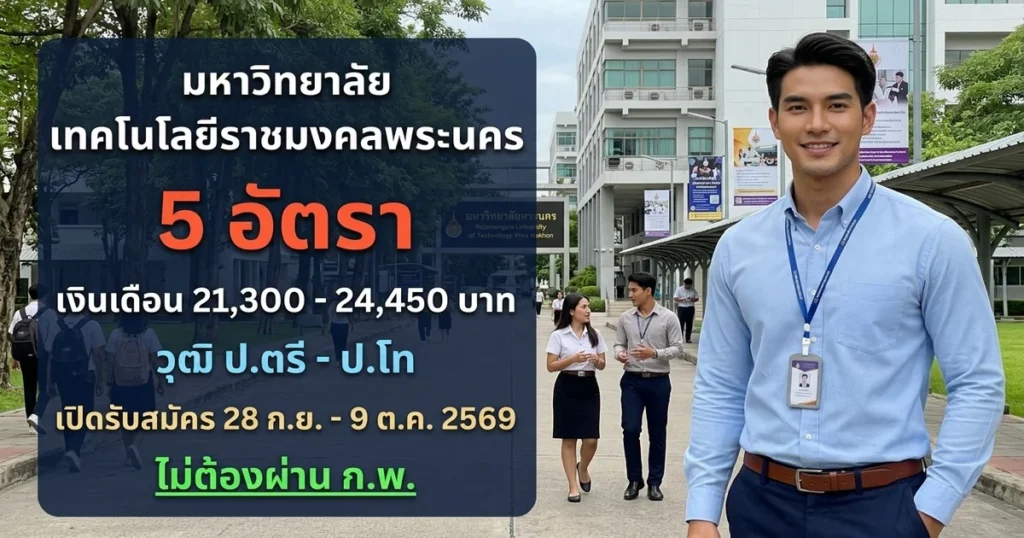 มหาวิทยาลัยเทคโนโลยีราชมงคลพระนคร - เปิดรับสมัคร 5 อัตรา