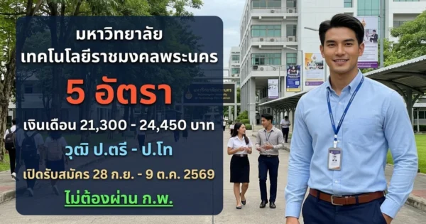 มหาวิทยาลัยเทคโนโลยีราชมงคลพระนคร - เปิดรับสมัคร 5 อัตรา