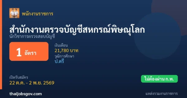 สำนักงานตรวจบัญชีสหกรณ์พิษณุโลก - เปิดรับสมัคร 1 อัตรา