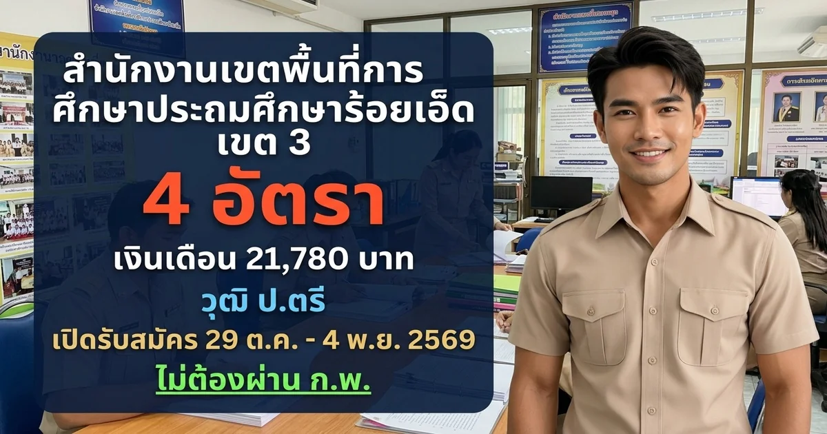 สำนักงานเขตพื้นที่การศึกษาประถมศึกษาร้อยเอ็ด เขต 3 - เปิดรับสมัคร 4 อัตรา
