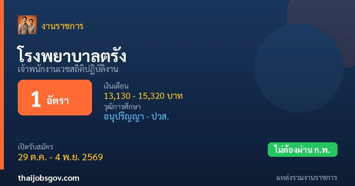 โรงพยาบาลตรัง - เปิดรับสมัคร 1 อัตรา