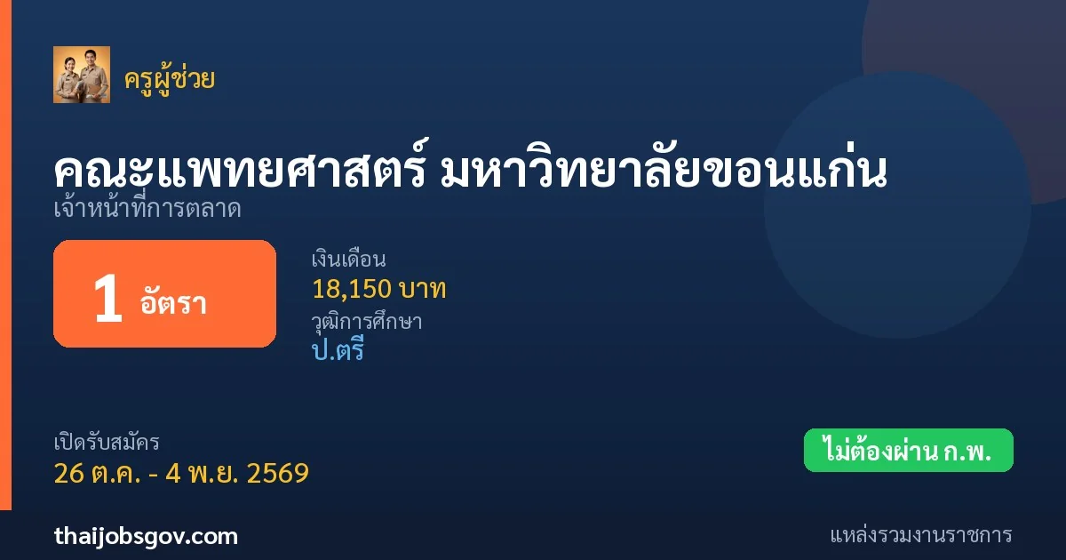 คณะแพทยศาสตร์ มหาวิทยาลัยขอนแก่น - เปิดรับสมัคร 1 อัตรา