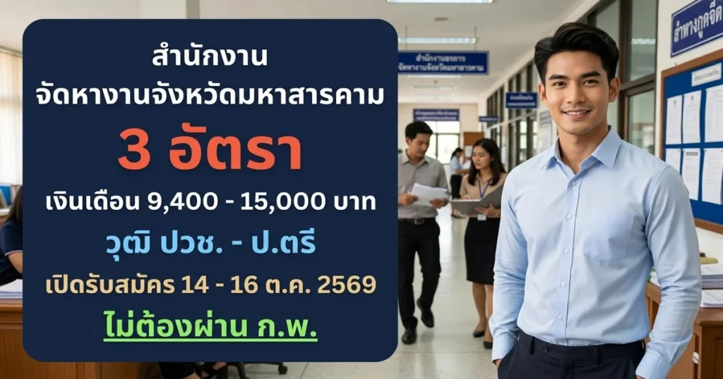 สำนักงานจัดหางานจังหวัดมหาสารคาม - เปิดรับสมัคร 3 อัตรา