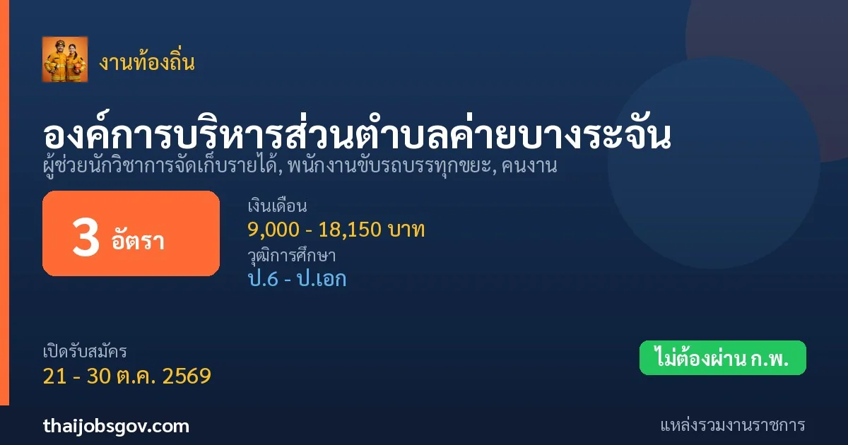 องค์การบริหารส่วนตำบลค่ายบางระจัน - เปิดรับสมัคร 3 อัตรา