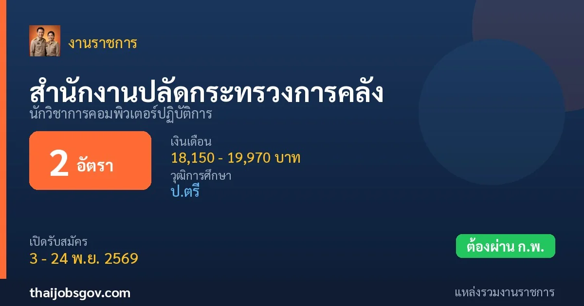 สำนักงานปลัดกระทรวงการคลัง - เปิดรับสมัคร 2 อัตรา