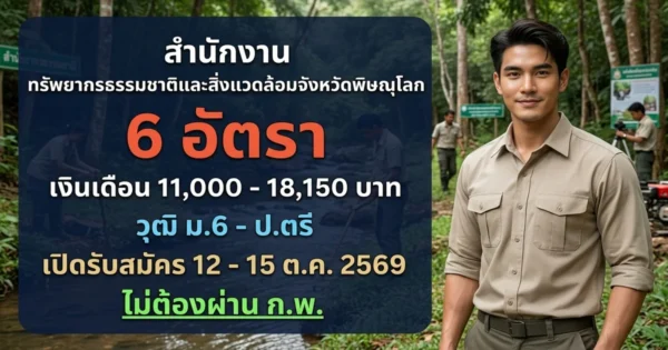 สำนักงานทรัพยากรธรรมชาติและสิ่งแวดล้อมจังหวัดพิษณุโลก - เปิดรับสมัคร 6 อัตรา