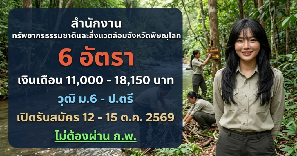 สำนักงานทรัพยากรธรรมชาติและสิ่งแวดล้อมจังหวัดพิษณุโลก - เปิดรับสมัคร 6 อัตรา