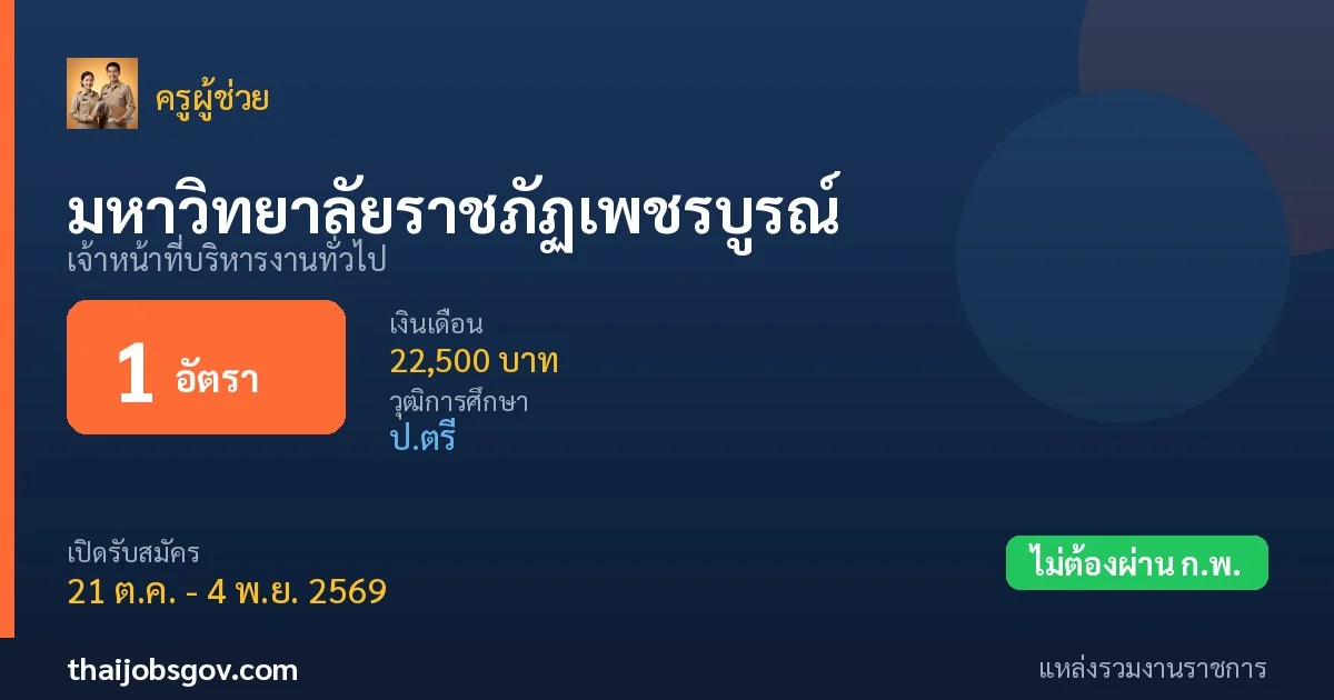 มหาวิทยาลัยราชภัฏเพชรบูรณ์ - เปิดรับสมัคร 1 อัตรา