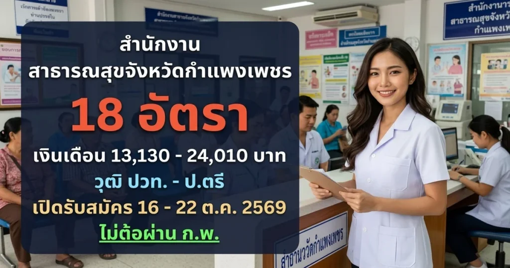สำนักงานสาธารณสุขจังหวัดกำแพงเพชร - เปิดรับสมัคร 18 อัตรา