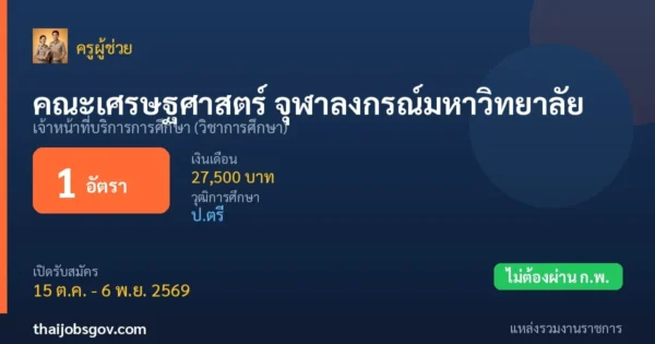 คณะเศรษฐศาสตร์ จุฬาลงกรณ์มหาวิทยาลัย - เปิดรับสมัคร 1 อัตรา