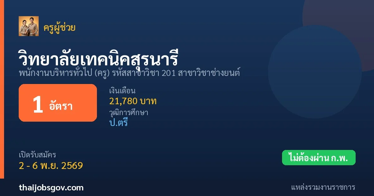 วิทยาลัยเทคนิคสุรนารี - เปิดรับสมัคร 1 อัตรา
