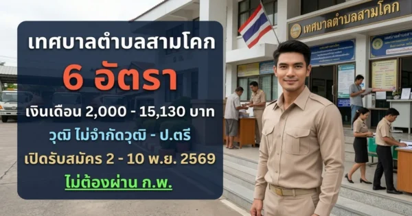 เทศบาลตำบลสามโคก - เปิดรับสมัคร 6 อัตรา