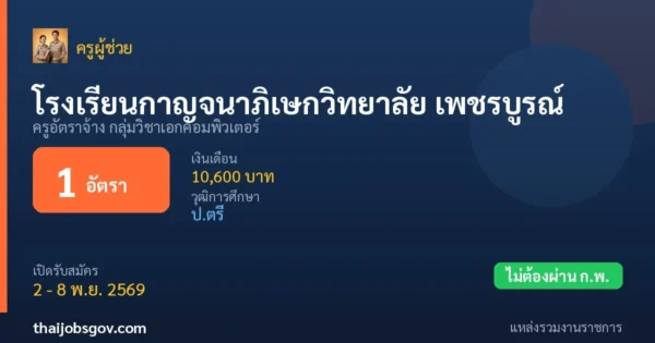 โรงเรียนกาญจนาภิเษกวิทยาลัย เพชรบูรณ์ - เปิดรับสมัคร 1 อัตรา