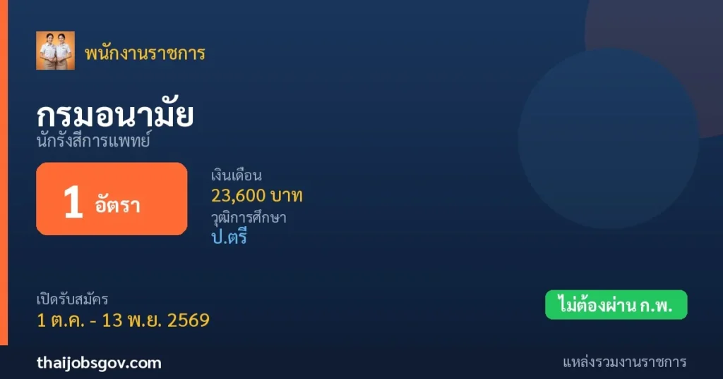 กรมอนามัย - เปิดรับสมัคร 1 อัตรา