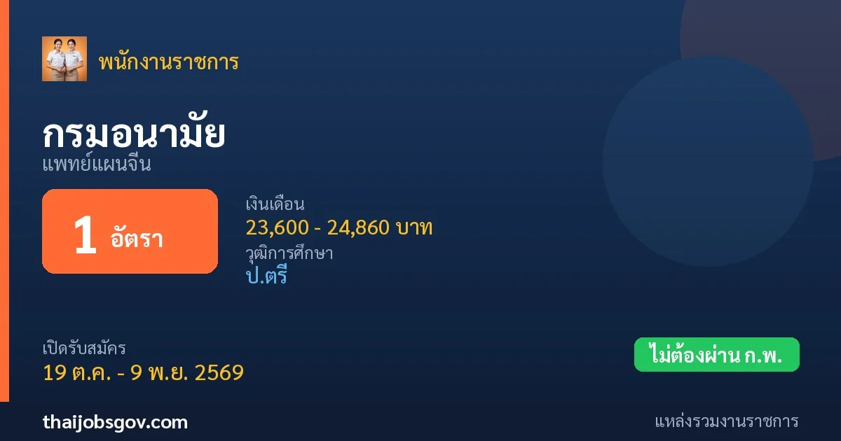 กรมอนามัย - เปิดรับสมัคร 1 อัตรา