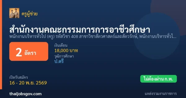 สำนักงานคณะกรรมการการอาชีวศึกษา - เปิดรับสมัคร 2 อัตรา