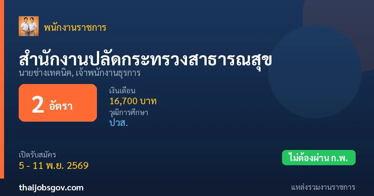 สำนักงานปลัดกระทรวงสาธารณสุข - เปิดรับสมัคร 2 อัตรา