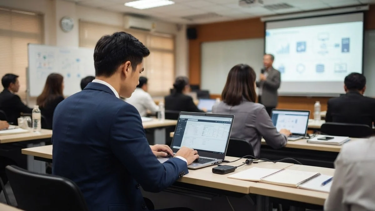 เจ้าหน้าที่ประสานงานอบรมระบบสารสนเทศในห้องประชุม