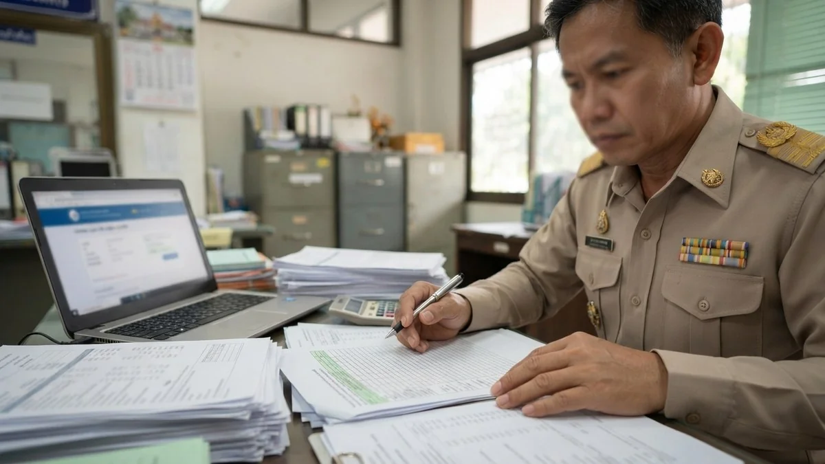 โต๊ะเจ้าหน้าที่ตรวจเอกสารหนี้ครูผ่านระบบออนไลน์
