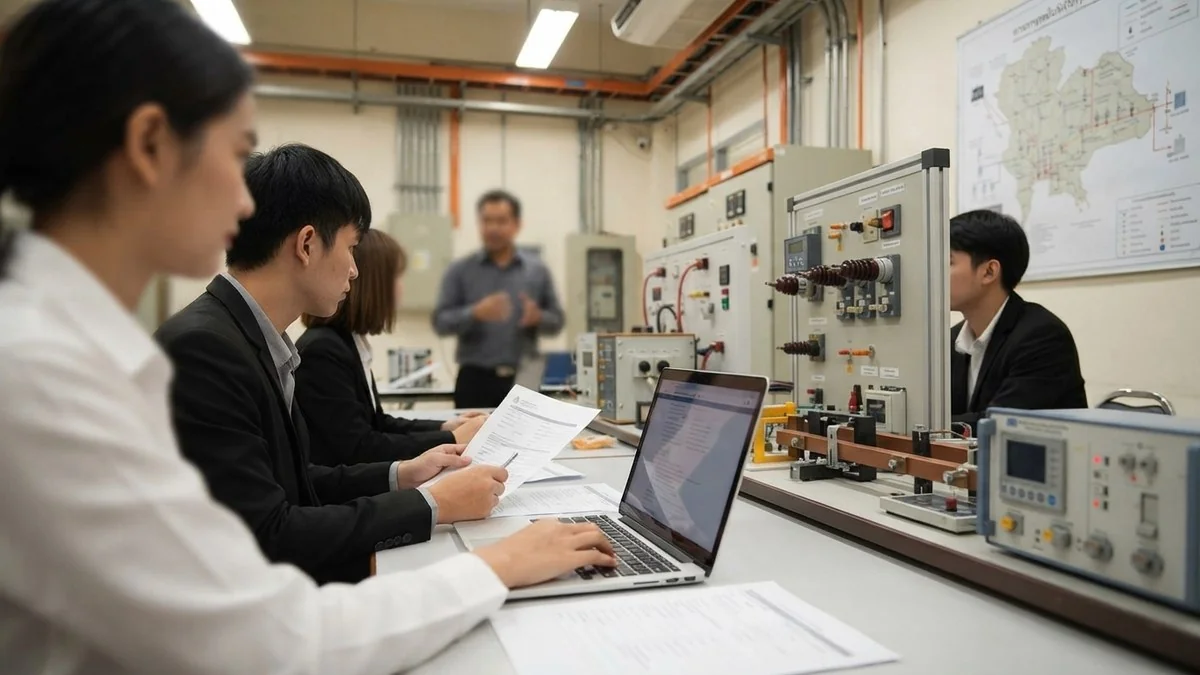 ผู้สมัครงานและช่างเทคนิคในสถานที่ฝึกงานระบบไฟฟ้า